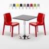 Vierkante salontafel zwart 70x70 cm met stalen onderstel en 2 gekleurde stoelen Ice Mojito Voorraad