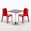 Vierkante salontafel zwart 70x70 cm met stalen onderstel en 2 gekleurde stoelen Ice Mojito 