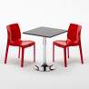 Vierkante salontafel zwart 70x70 cm met stalen onderstel en 2 gekleurde stoelen Ice Mojito 