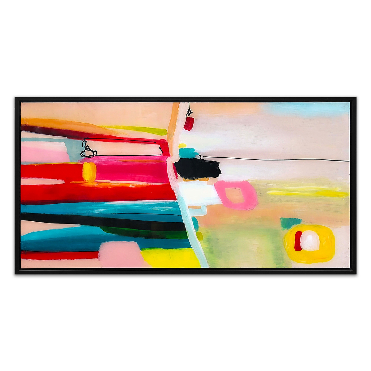 Abstract schilderij 124x64 cm op plexiglas met zwarte lijst Druvt Aanbieding Abstract schilderij 124x64 cm op plexiglas met zwarte lijst Druvt Aanbieding