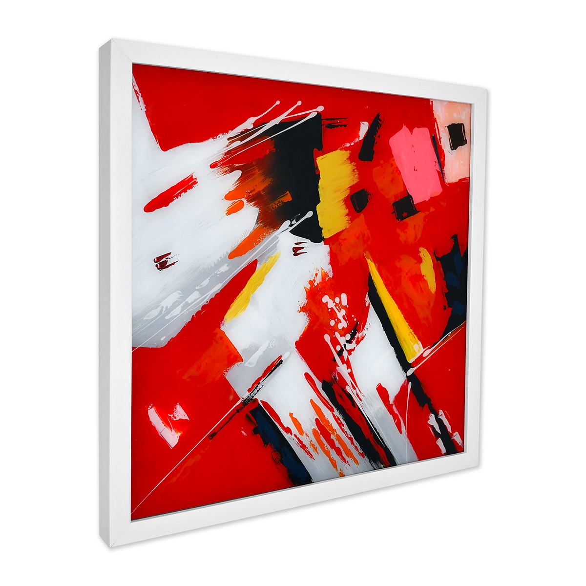 Tableau moderne abstrait 64x64cm peint sur plexiglas cadre blanc Tyvek Promotion Tableau moderne abstrait 64x64cm peint sur plexiglas cadre blanc Tyvek Promotion