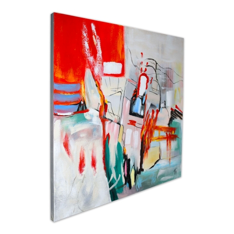 Tableau abstrait sur toile 100x100 cm peinture moderne multicolore Prynk Promotion