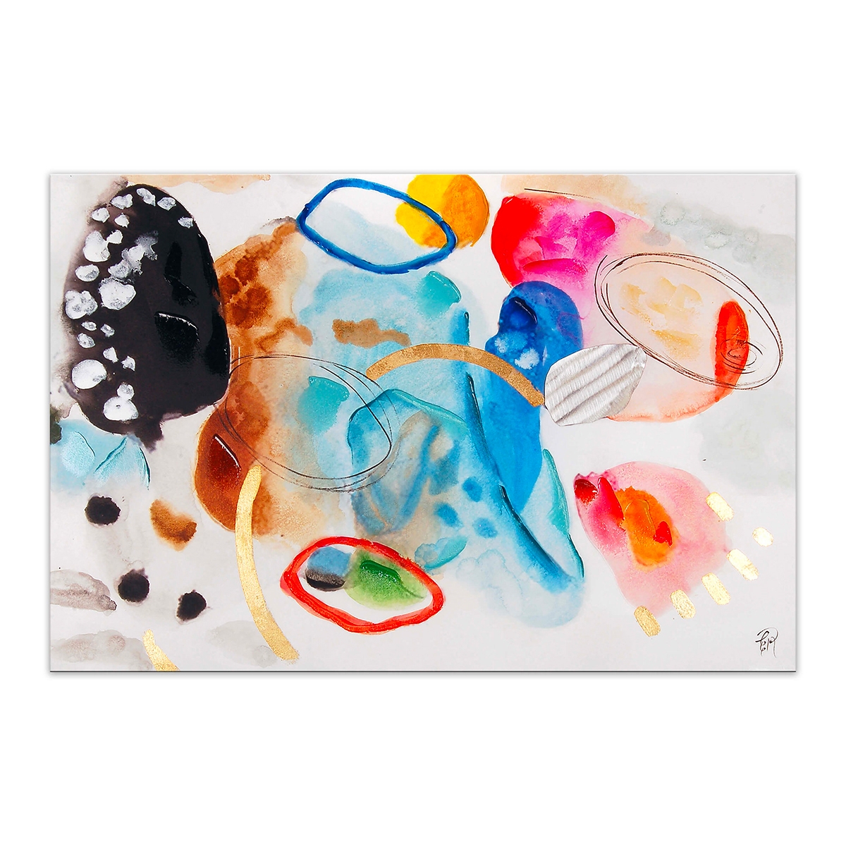 Tableau abstrait géométrique 120x80cm peinture moderne multicolore Nadiv Promotion Tableau abstrait géométrique 120x80cm peinture moderne multicolore Nadiv Promotion
