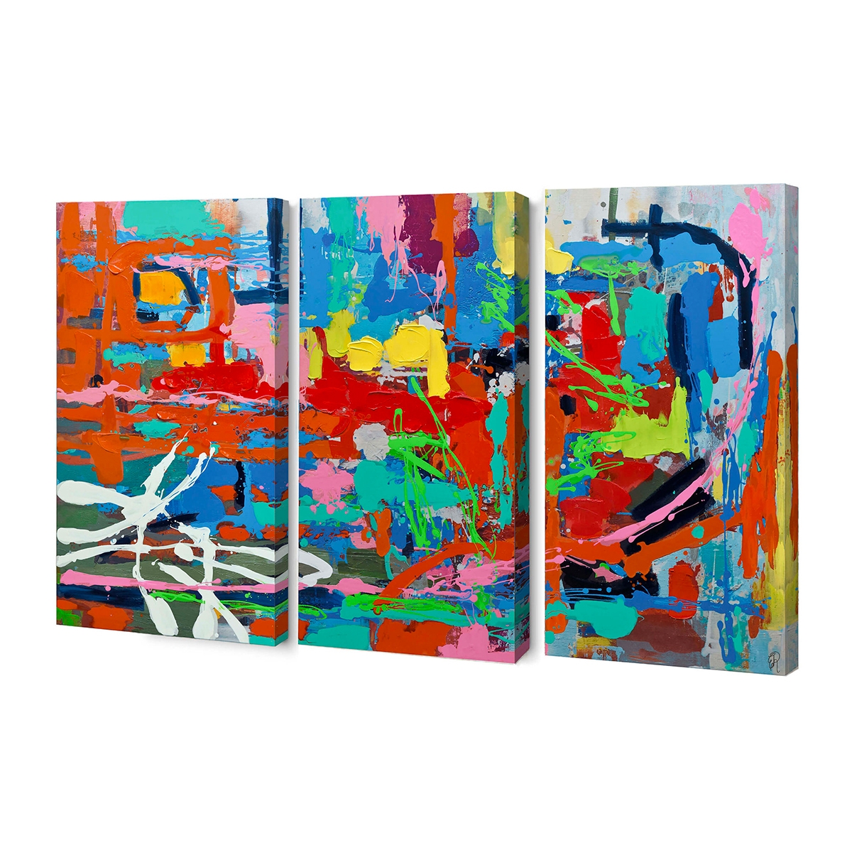 Trio de peintures abstraites modernes 165x100cm, 3 tableaux multicolores sur toile Viva Promotion Trio de peintures abstraites modernes 165x100cm, 3 tableaux multicolores sur toile Viva Promotion