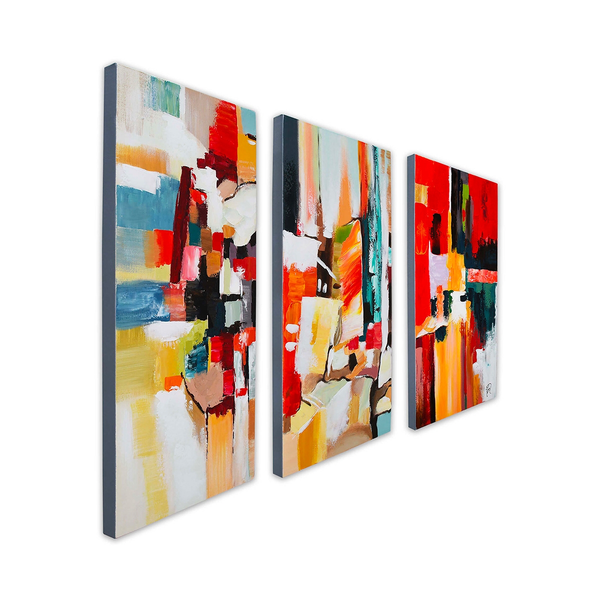 Ensemble de 3 tableaux abstraits modernes sur toile 120x80cm, triptyque de peintures Fiora Promotion