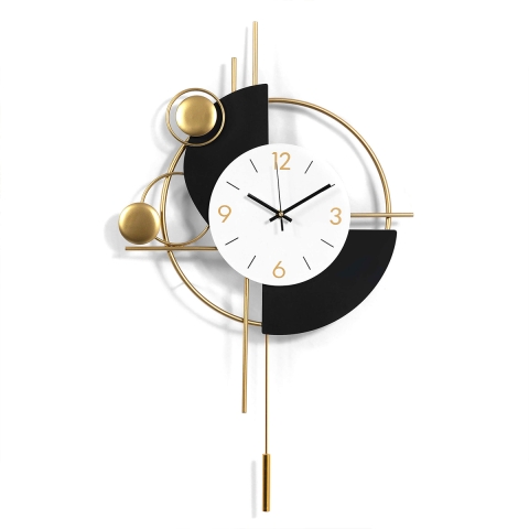 Horloge murale moderne 46x77cm métal doré design géométrique Sfera Promotion