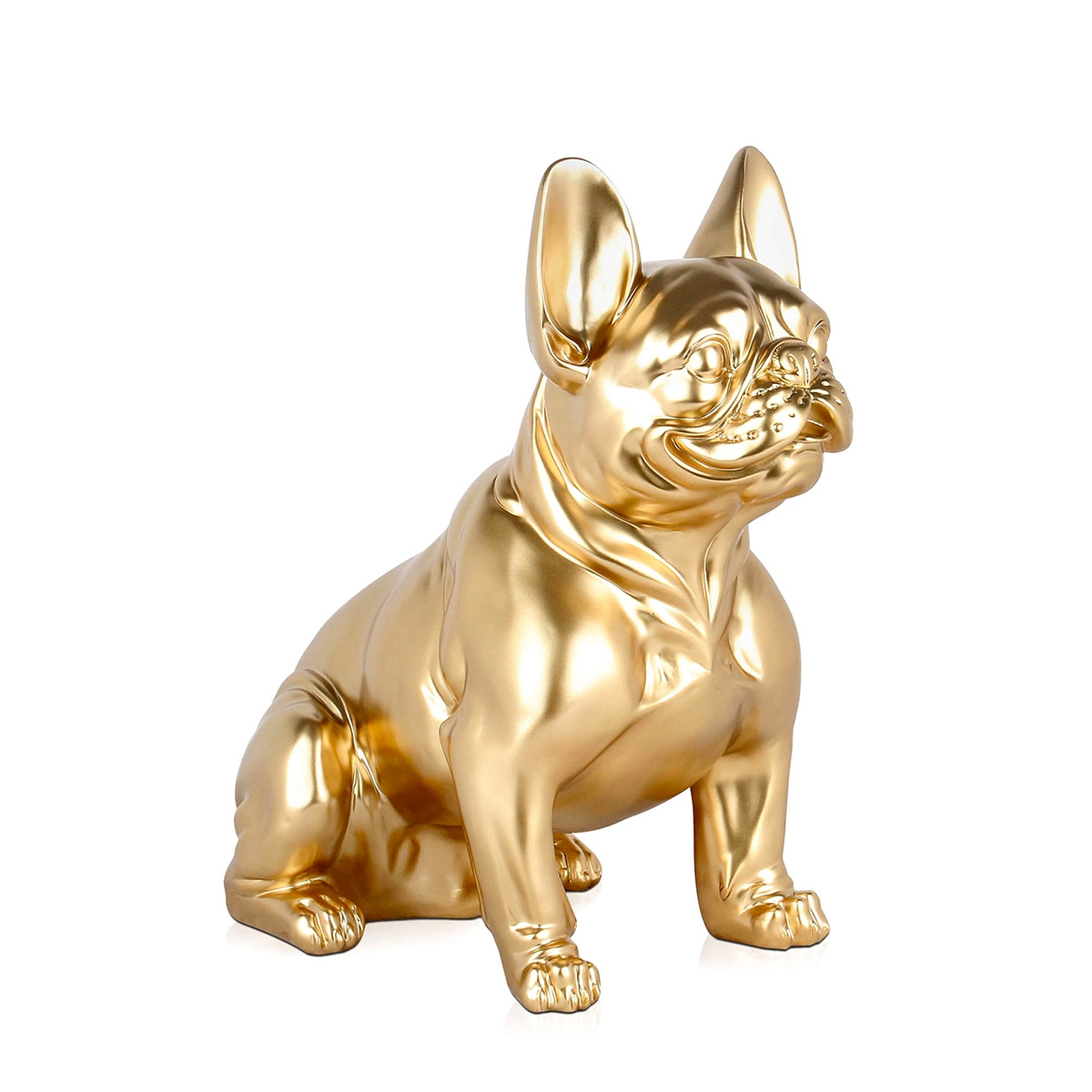 Franse bulldog sculptuur in goudkleurige hars, modern design beeldje Forma-G Aanbieding Franse bulldog sculptuur in goudkleurige hars, modern design beeldje Forma-G Aanbieding