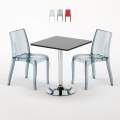 Table Carrée Noire 70x70cm Avec 2 Chaises Colorées Et Transparentes Set Intérieur Bar Café Cristal Light Platinum Promotion