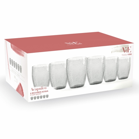 Ensemble de 6 verres à eau transparents 300 ml en verre soufflé Acapulco Promotion