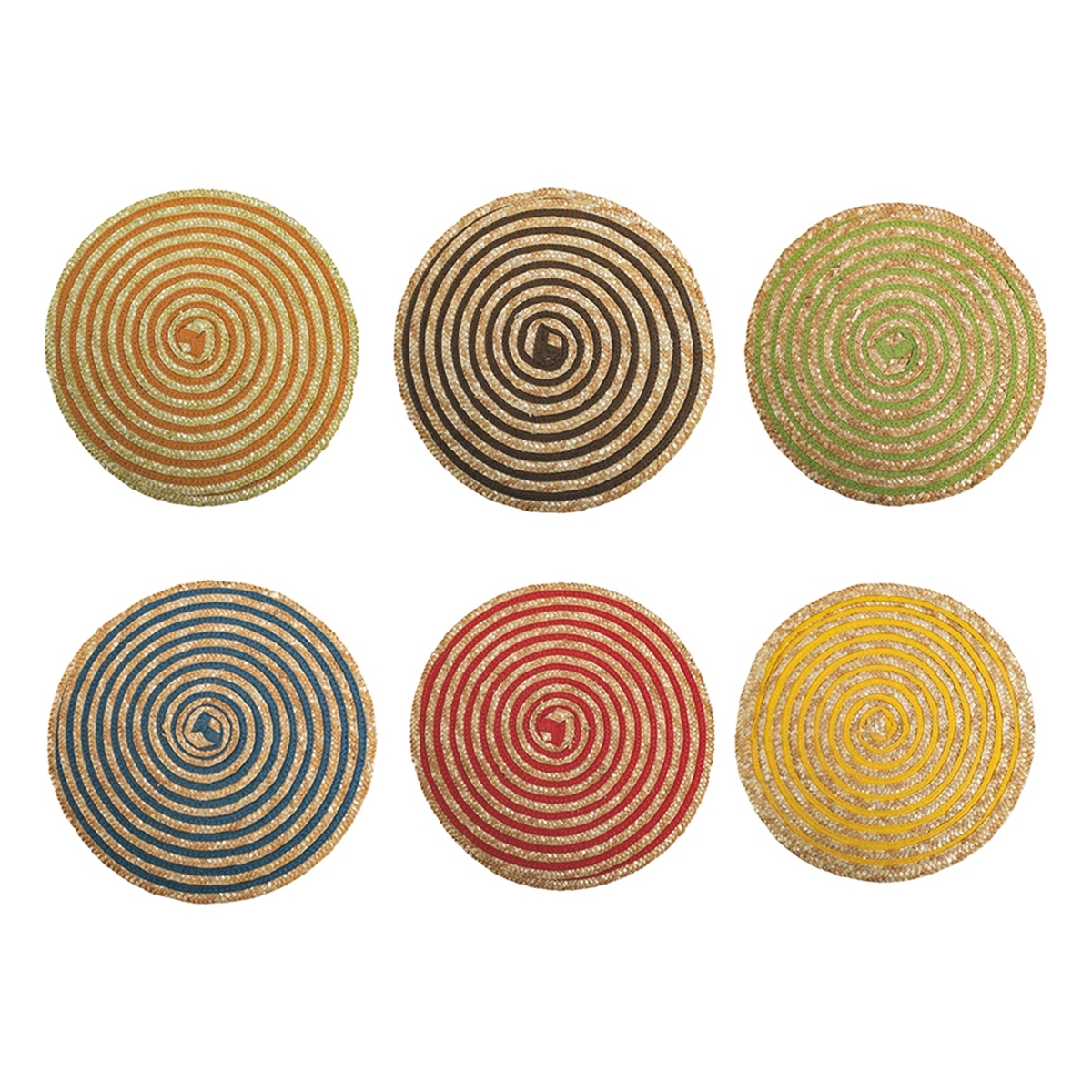 Lot de 6 sets de table ronds en paille tressée Ø38cm Spiral Color Promotion Lot de 6 sets de table ronds en paille tressée Ø38cm Spiral Color Promotion