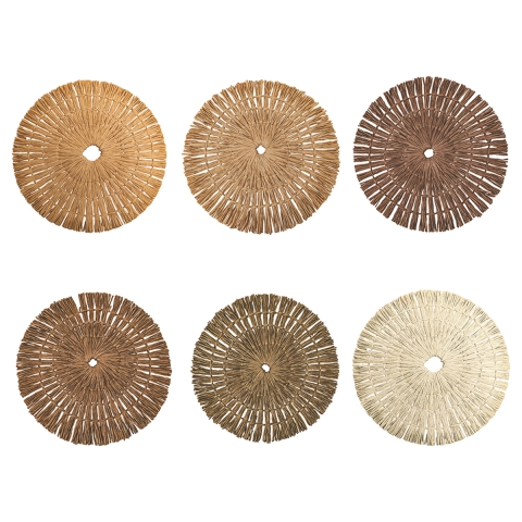 Ensemble de 6 sets de table ronds effet paille tressée Ø38cm Nature Promotion