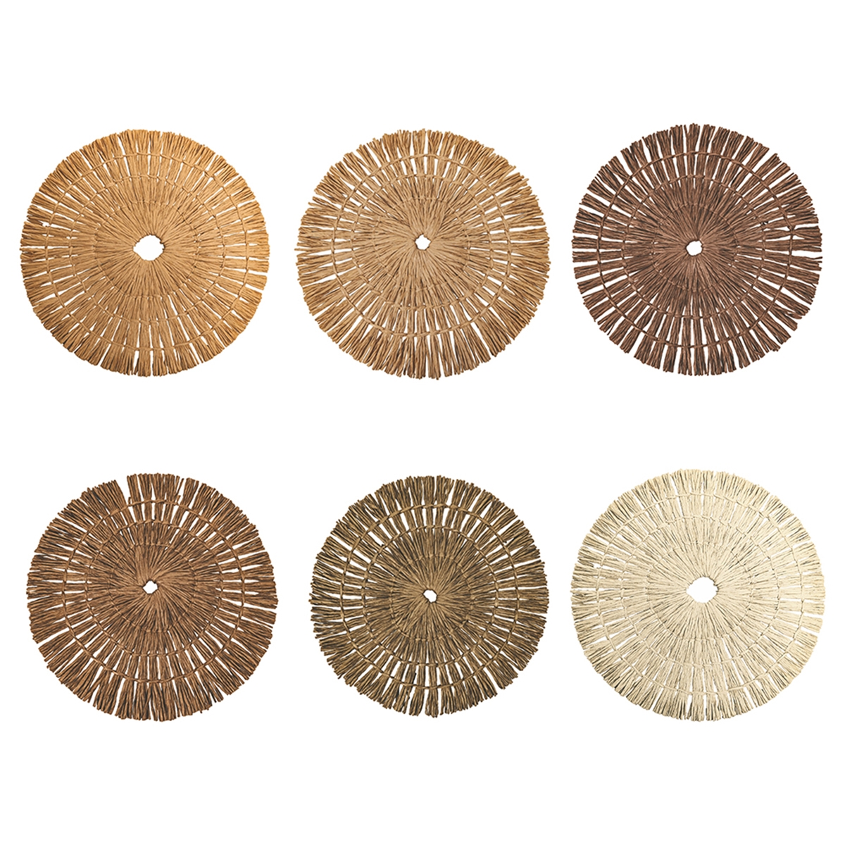 Set van 6 ronde placemats met geweven stro-effect Ø38cm Nature Aanbieding Set van 6 ronde placemats met geweven stro-effect Ø38cm Nature Aanbieding