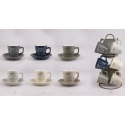 Set van 6 koffiekopjes in aardewerk 100ml met schotel en houder Victionary K Verkoop