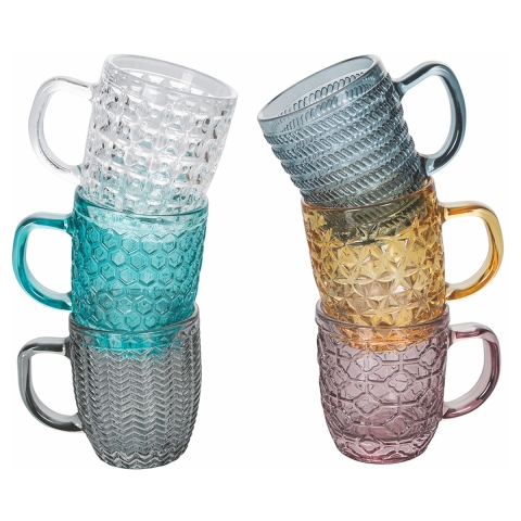 Ensemble de 6 tasses à café en verre coloré 90ml Geometrie C Promotion