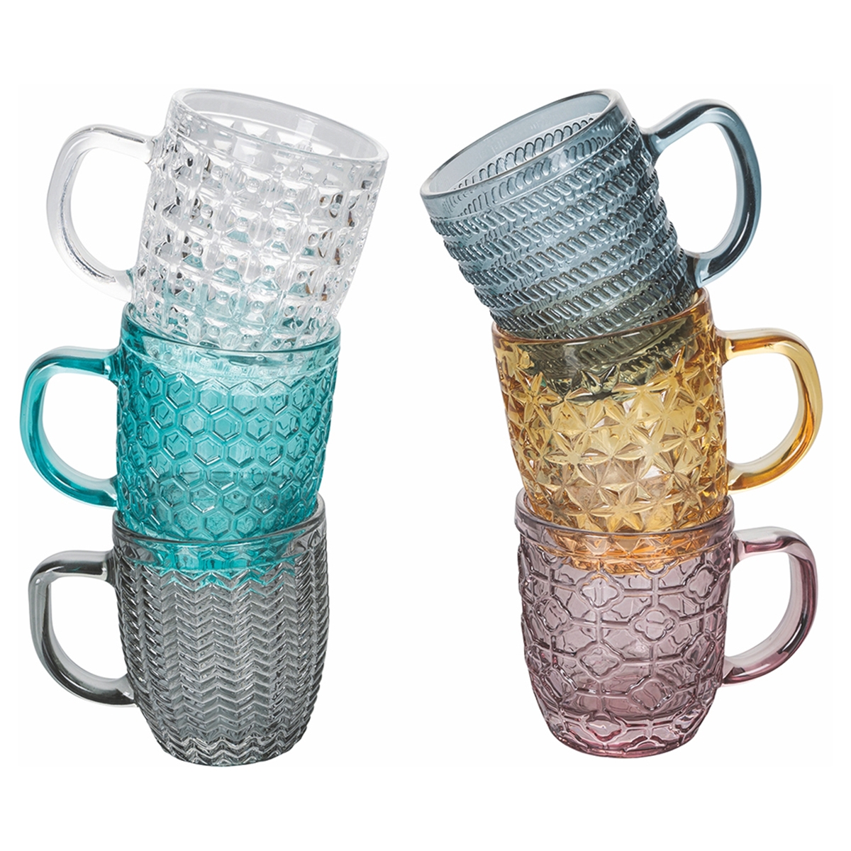 Ensemble de 6 tasses à café en verre coloré 90 ml Geometrie C Promotion Ensemble de 6 tasses à café en verre coloré 90 ml Geometrie C Promotion