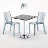 Table Carrée Noire 70x70cm Avec 2 Chaises Colorées Et Transparentes Set Intérieur Bar Café Dune Platinum Promotion