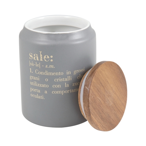 Pot à sel gris avec couvercle en bambou 0,8L Victionary I Promotion