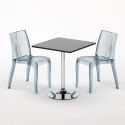 Vierkante salontafel zwart 70x70 cm met stalen onderstel en 2 transparante stoelen Dune Platinum Korting