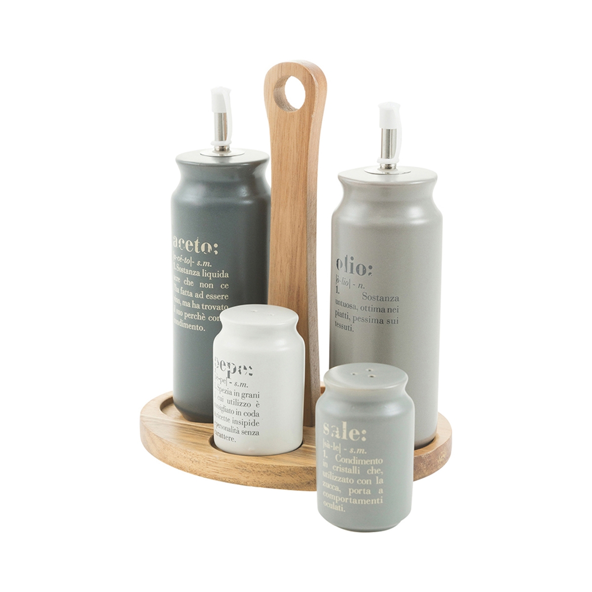 Set condiment bois 5 pièces avec huilier en grès Victionary B Promotion