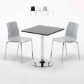 Vierkante salontafel zwart 70x70 cm met stalen onderstel en 2 gekleurde stoelen Lollipop Platinum Aanbieding
