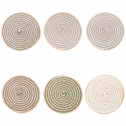 Lot de 6 sets de table ronds en paille tressée Ø38cm Spiral Stone Promotion