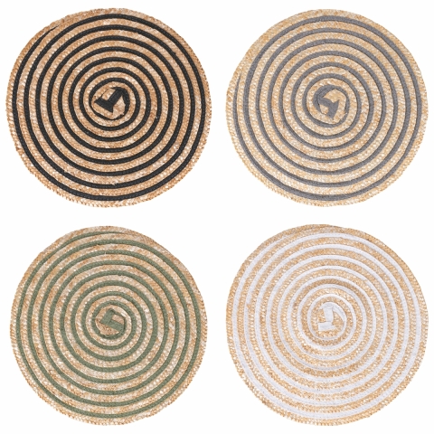 Ensemble de 4 sets de table ronds en paille tressée Ø38cm Spiral Promotion