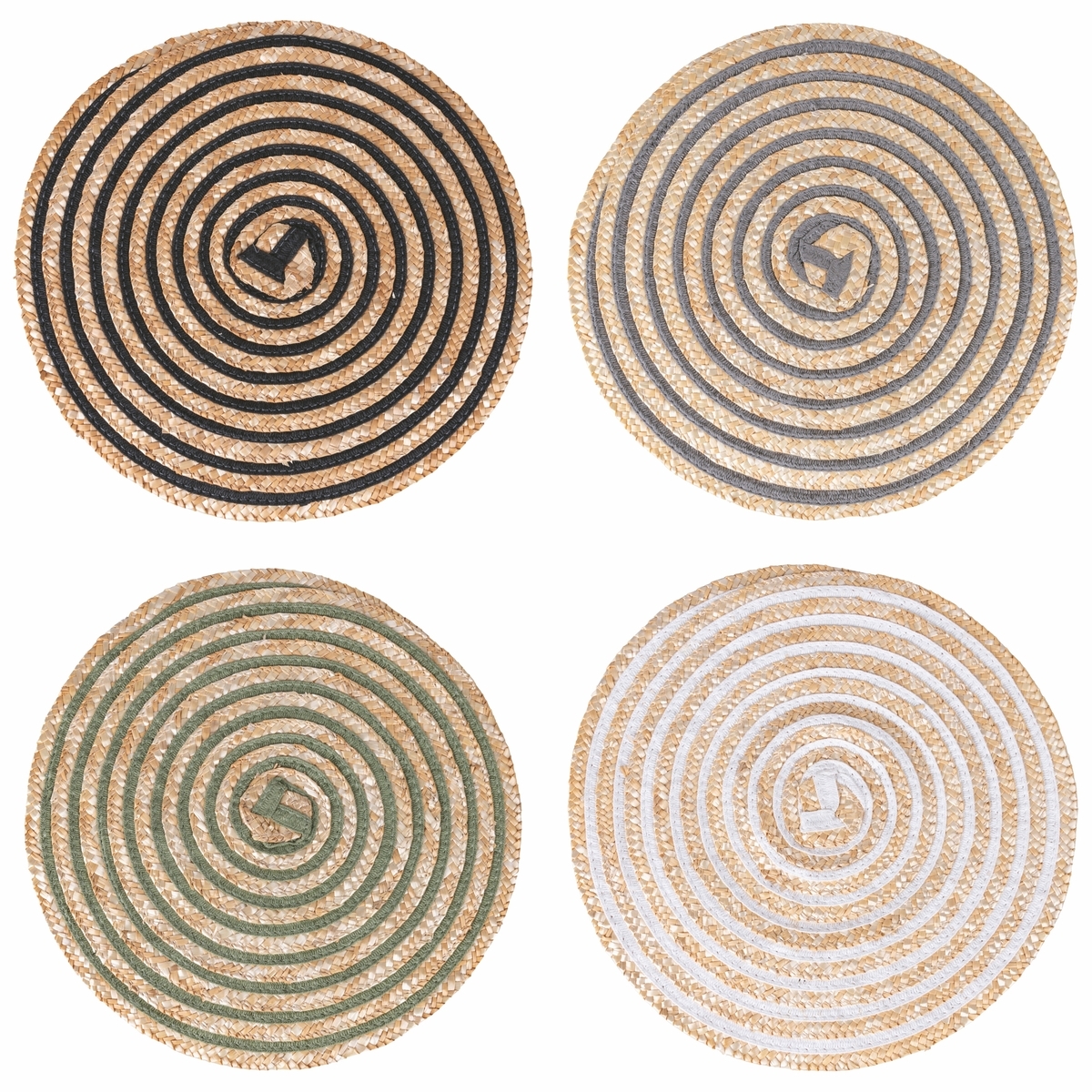 Lot de 4 sets de table ronds en paille tressée Ø38 cm Spiral Promotion