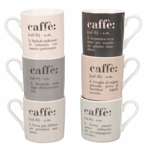 Set de 6 tasses à café en porcelaine avec inscriptions 90ml Victionary Caffè Promotion