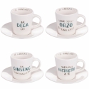 Ensemble de 4 tasses à café en porcelaine avec soucoupe 90 ml avec inscriptions Le Travisate Promotion
