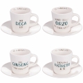 Set van 4 porseleinen espressokopjes met schoteltje 90ml met tekst Le Travisate Aanbieding