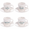 Ensemble de 4 tasses à café en porcelaine avec soucoupe 90 ml avec inscriptions Le Travisate Promotion