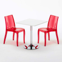 Table Carrée Blanche 70x70cm Avec 2 Chaises Colorées Et Transparentes Set Intérieur Bar Café Cristal Light Titanium Réductions