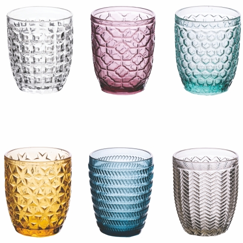 Set van 6 waterglazen 350ml met geometrisch reliëfpatroon Aanbieding