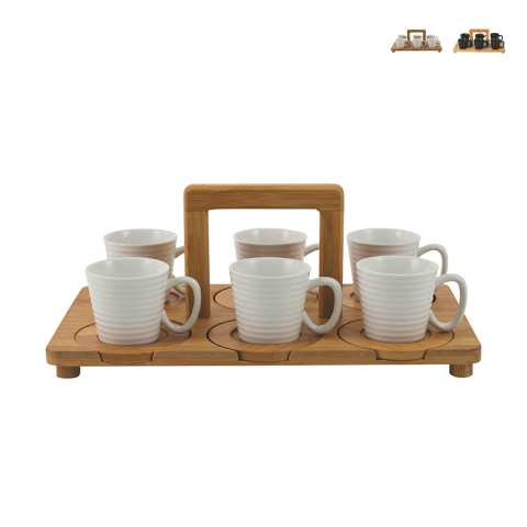 Ensemble de 6 tasses à café en porcelaine 90 ml avec plateau Essential Promotion