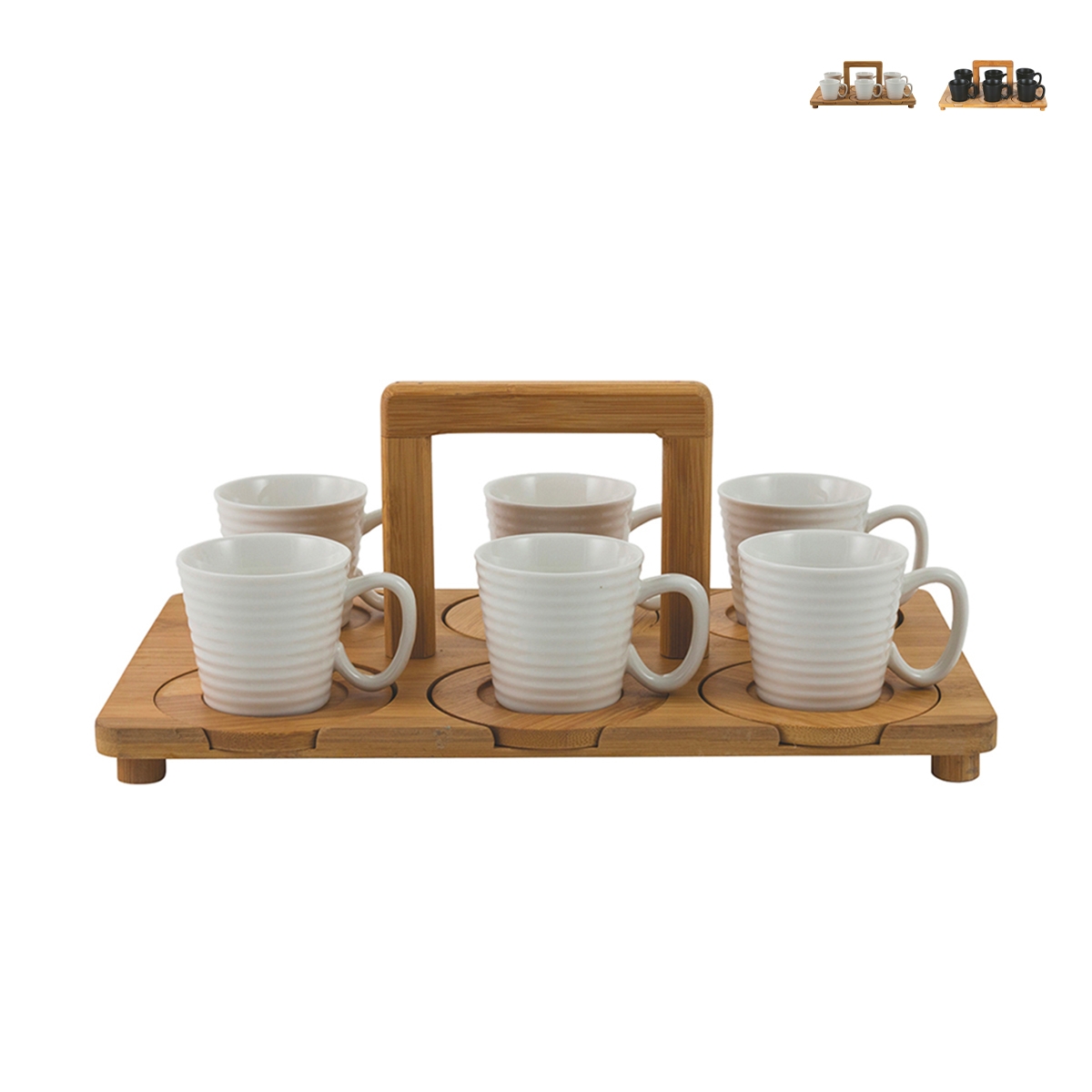 Ensemble de 6 tasses à café en porcelaine 90 ml avec plateau Essential Promotion