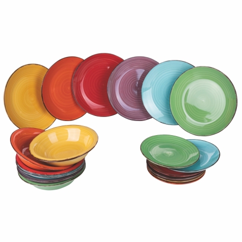 Ensemble de 18 assiettes en grès peintes à la main pour 6 personnes Chalet Promotion