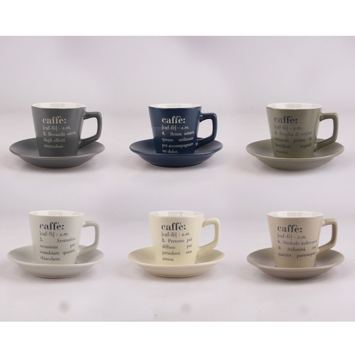 Set van 6 koffiekopjes in aardewerk 100ml met schotel en houder Victionary K Aanbieding Set van 6 koffiekopjes in aardewerk 100ml met schotel en houder Victionary K Aanbieding