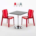 Vierkante salontafel zwart 70x70 cm met stalen onderstel en 2 transparante stoelen Femme Fatale Phantom Aanbieding