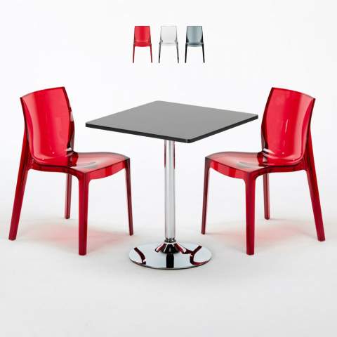 Table Carrée Noire 70x70cm Avec 2 Chaises Colorées Grand Soleil Set Intérieur Bar Café Femme Fatale Phantom
