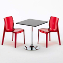Vierkante salontafel zwart 70x70 cm met stalen onderstel en 2 transparante stoelen Femme Fatale Phantom Kortingen