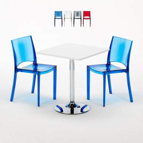 Table Carrée Blanche 70x70cm Avec 2 Chaises Colorées Grand Soleil Set Intérieur Bar Café B-Side Demon