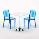 Vierkante salontafel wit 70x70 cm met stalen onderstel en 2 transparante stoelen B-Side Demon Catalogus