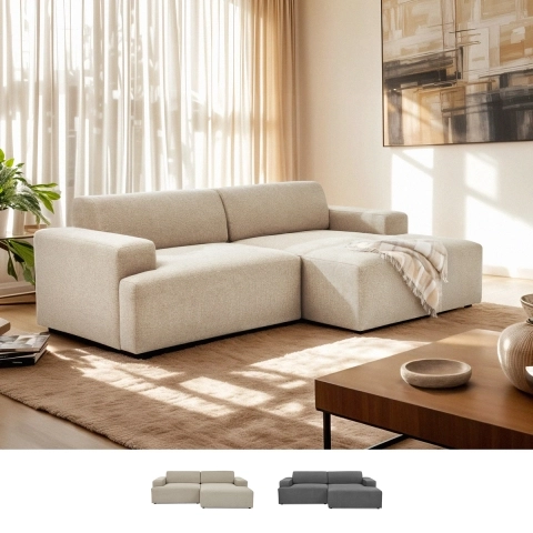 Sofa modern design 3 zits met rechts chaise longue in stof Toliman Aanbieding