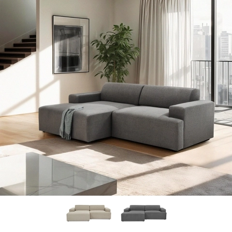 Bankstel design 3 zitplaatsen + chaise longue links in stof Seginus Aanbieding