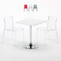 Vierkante salontafel wit 70x70 cm met stalen onderstel en 2 transparante stoelen Femme Fatale Demon Verkoop