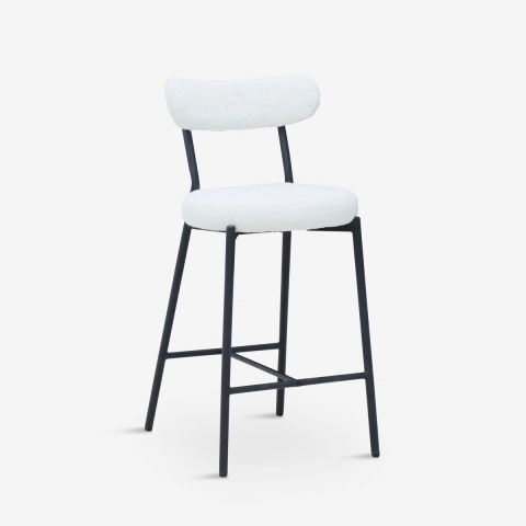 Tabouret hauteur moderne de cuisine avec dossier en bouclé blanc Opos. Aanbieding