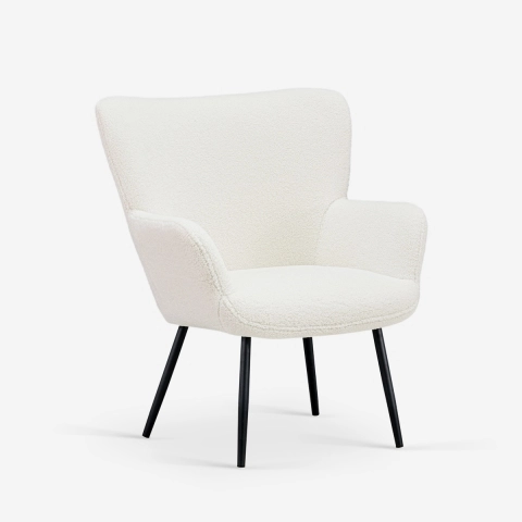 Moderne witte bouclé stoffen fauteuil Womb Aanbieding