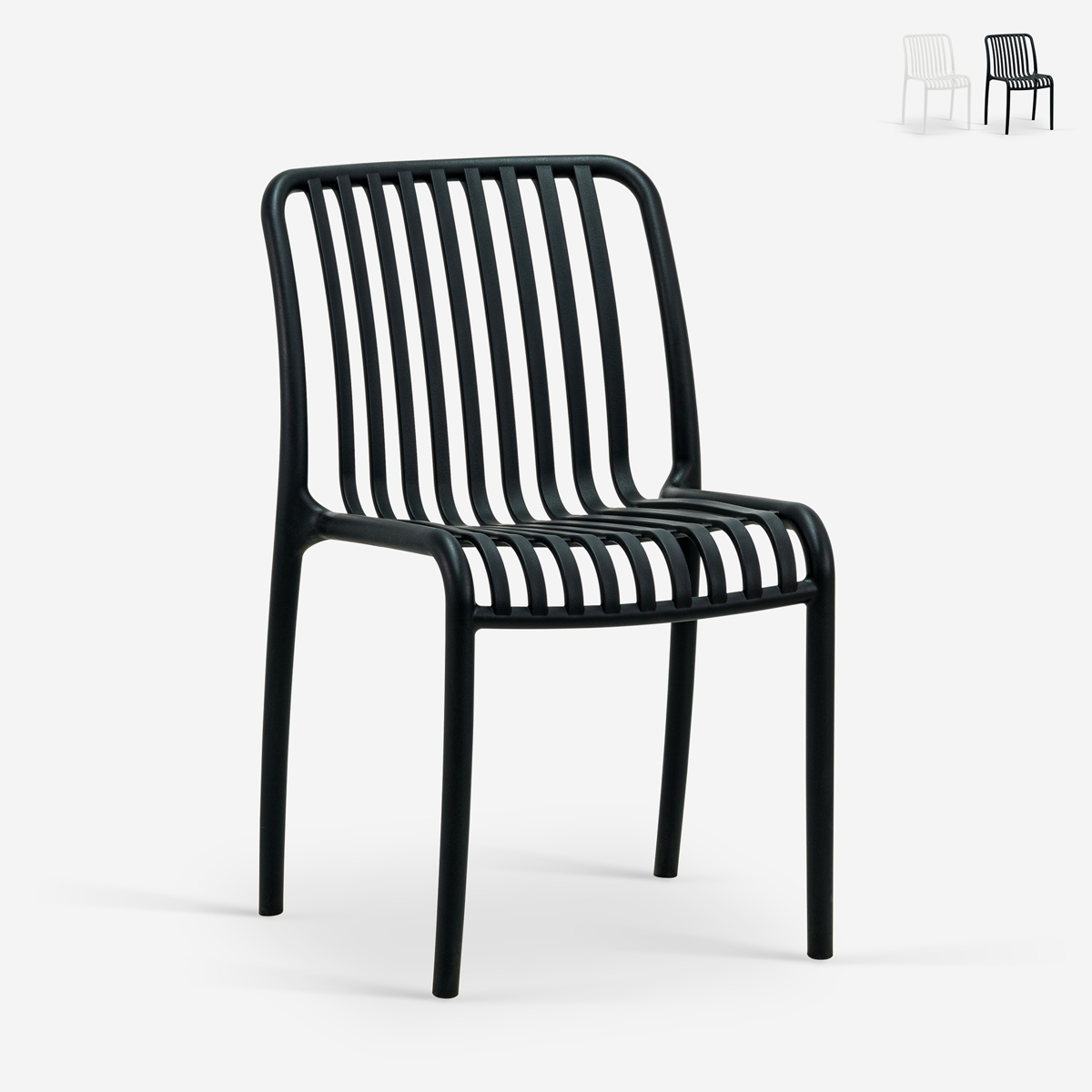 Chaise de jardin extérieur moderne en polypropylène blanc noir Sawas Promotion