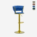 Tabouret réglable en métal doré et velours tressé Macaron Promotion