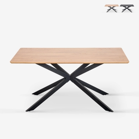 Tafel met gekruiste designpoten 180x90 in hout en metaal Shaila. Aanbieding